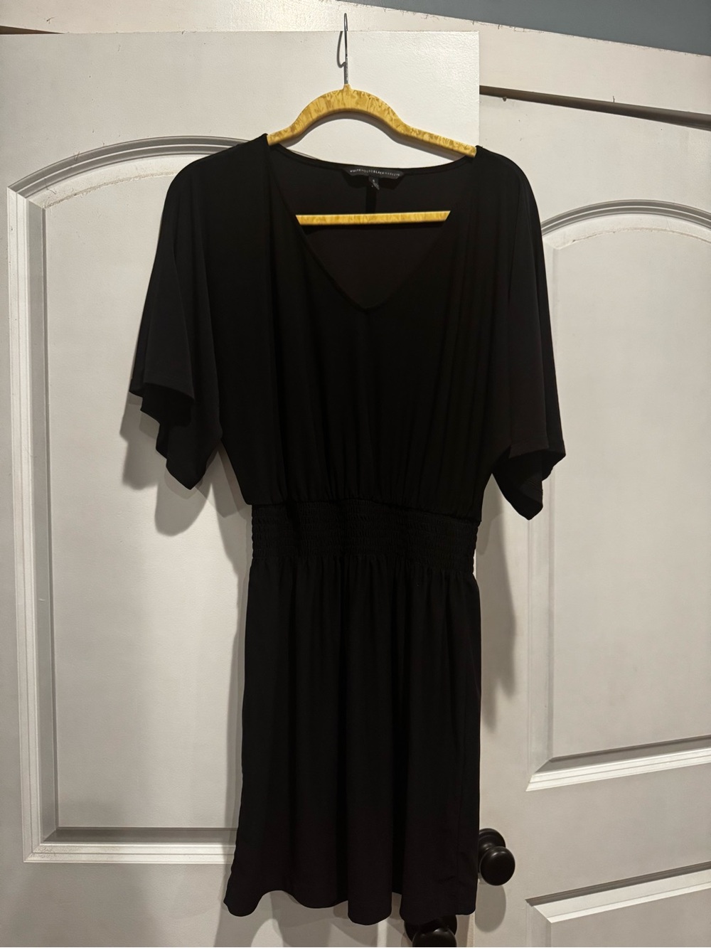 White House Black Market Black V‑Neck Smocked-Waist Dress - Picture 1 of 5